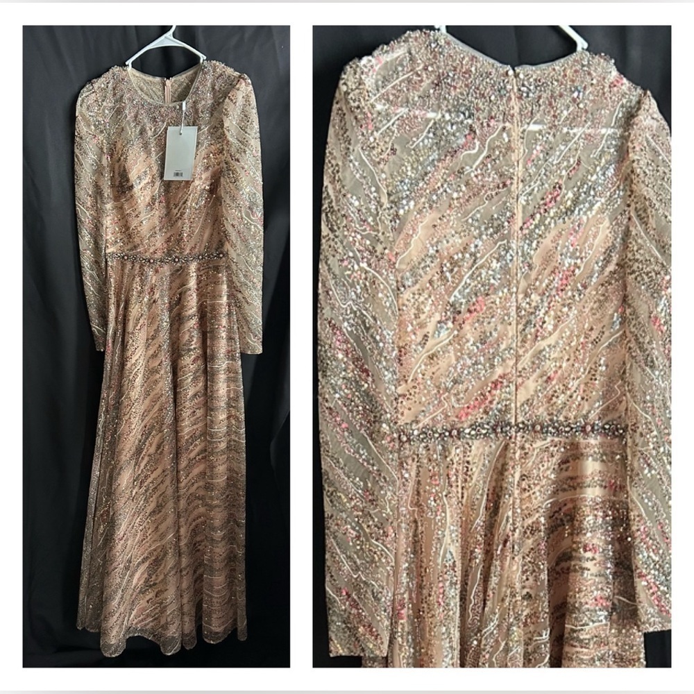 Mac Duggal 79389 NWT SEQUIN LONG SLEEVE BATEAU A LINE GOWN